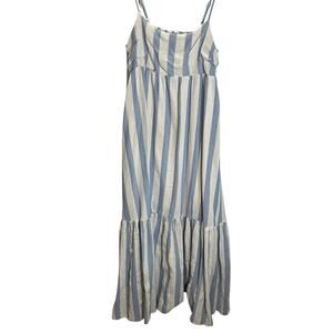 ee:some Los Angeles Blue White Stripe Linen Blend Maxi Dress Adjustable M